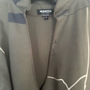 Worth Collections fit and flare dress with tie bow. Olive green and navy.